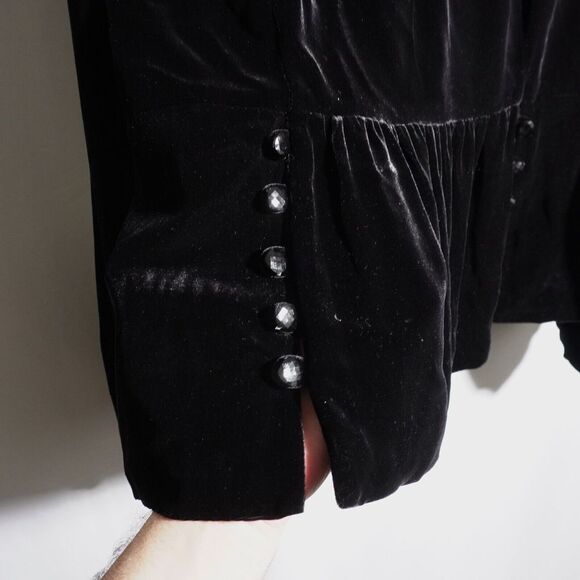 VTG Aris A Black Velvet Blazer Silk Blend Jacket Womens L Dark Academia Vamp SEE - Picture 8 of 12